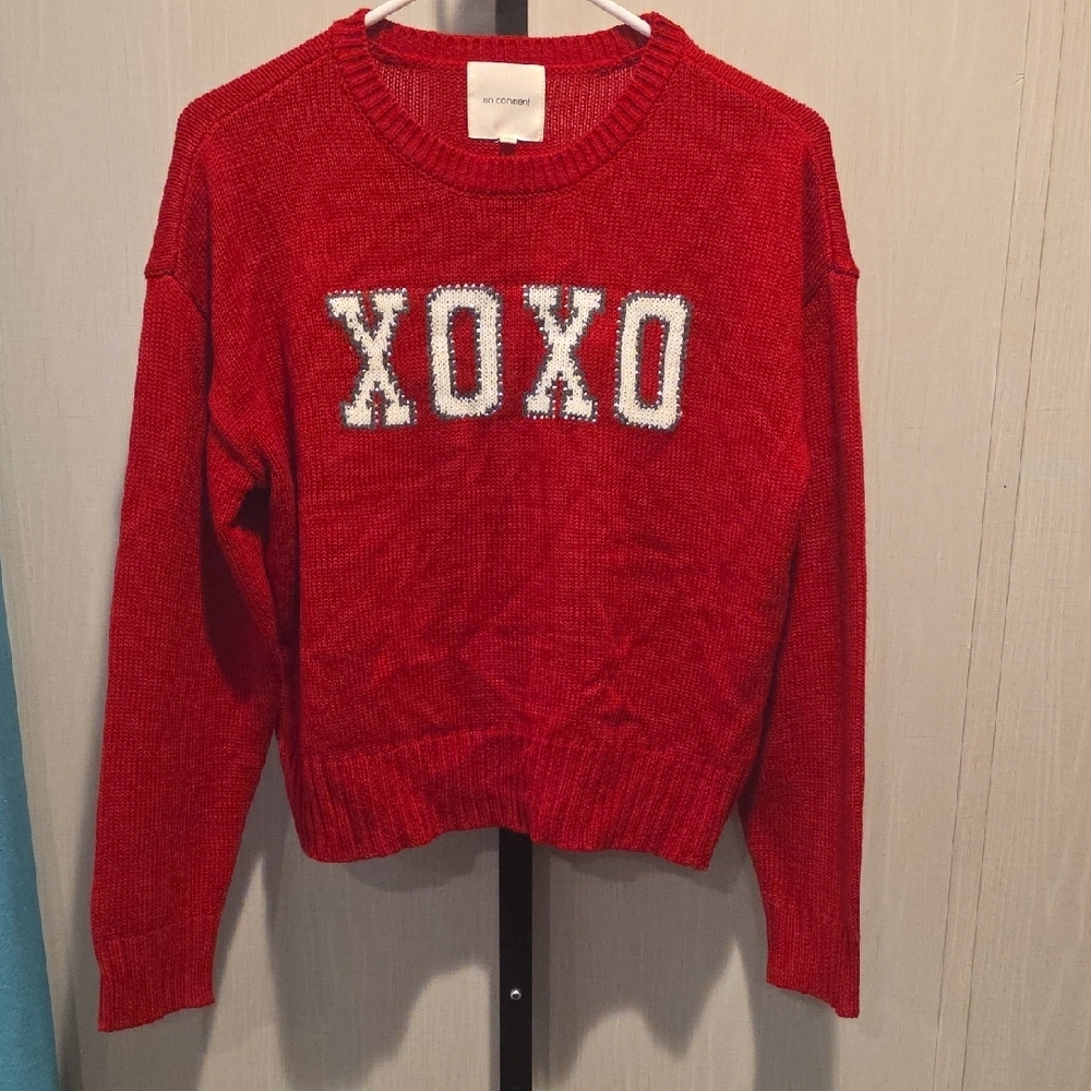 (J34) NO Comment XOXO Bold Red Crew Neck Sweater Sz M - Picture 1 of 5